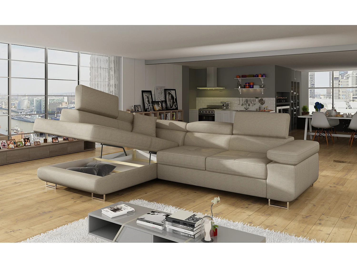 Ecksofa Rondon L / Ab Lager/Stoffbezug/Beige