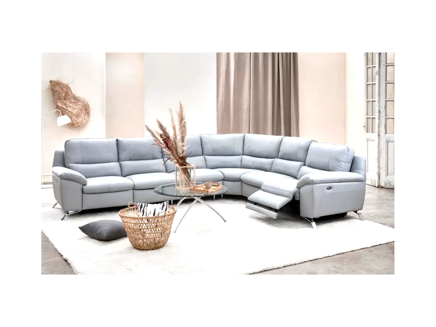 Divano d'angolo Capri  (Pelle)/rivestimento in tessut/Grigio