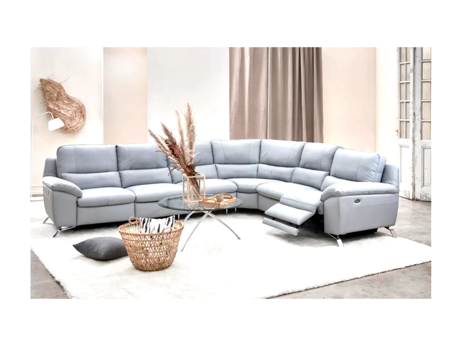 Canapé Corner Capri  (Cuir)/revêtement tissu/Gris