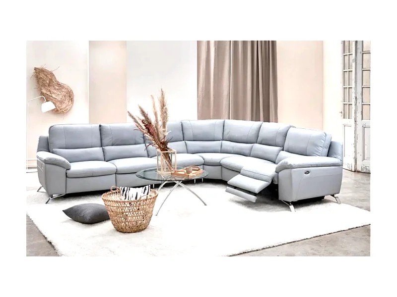 Canapé Corner Capri  (Cuir)/revêtement tissu/Gris