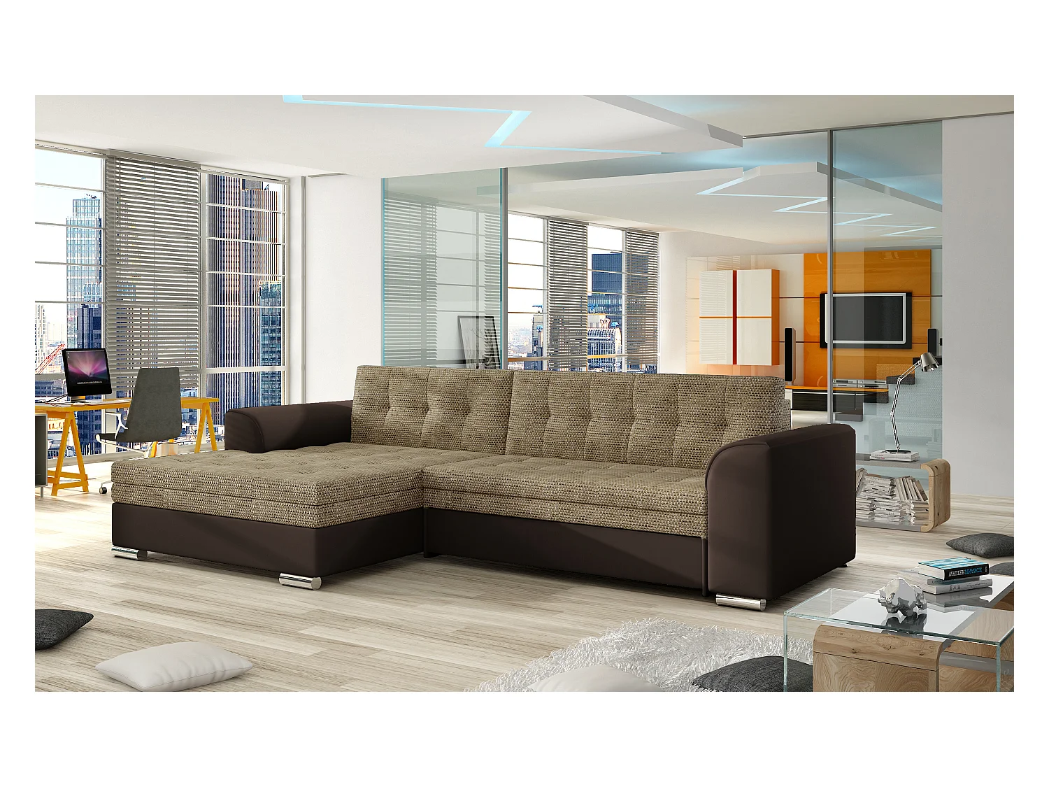 Canapé Corner Merati R /revêtement tissu/Beige&Marran