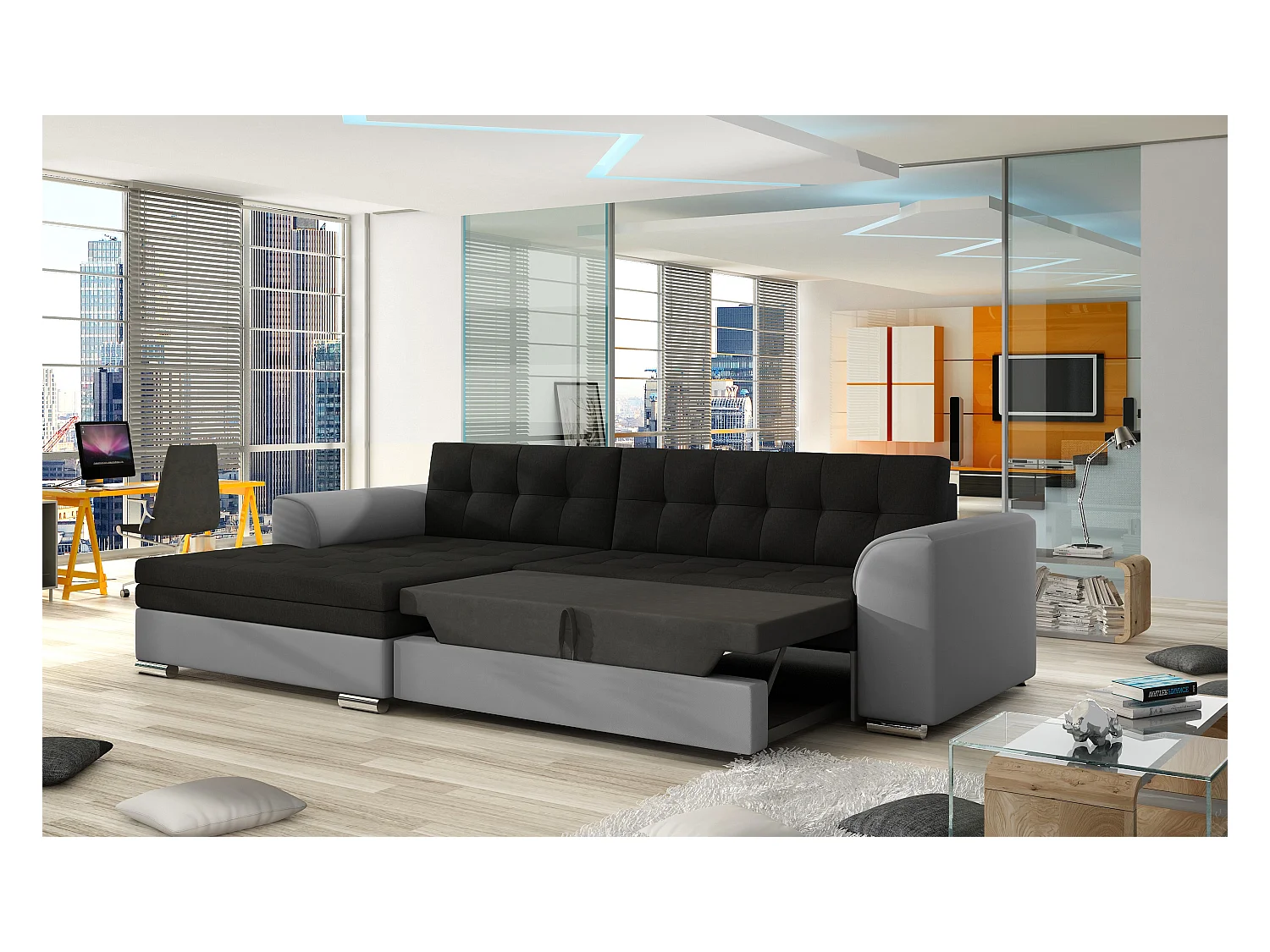 Canapé Corner Merati R /revêtement tissu/Beige&Marran