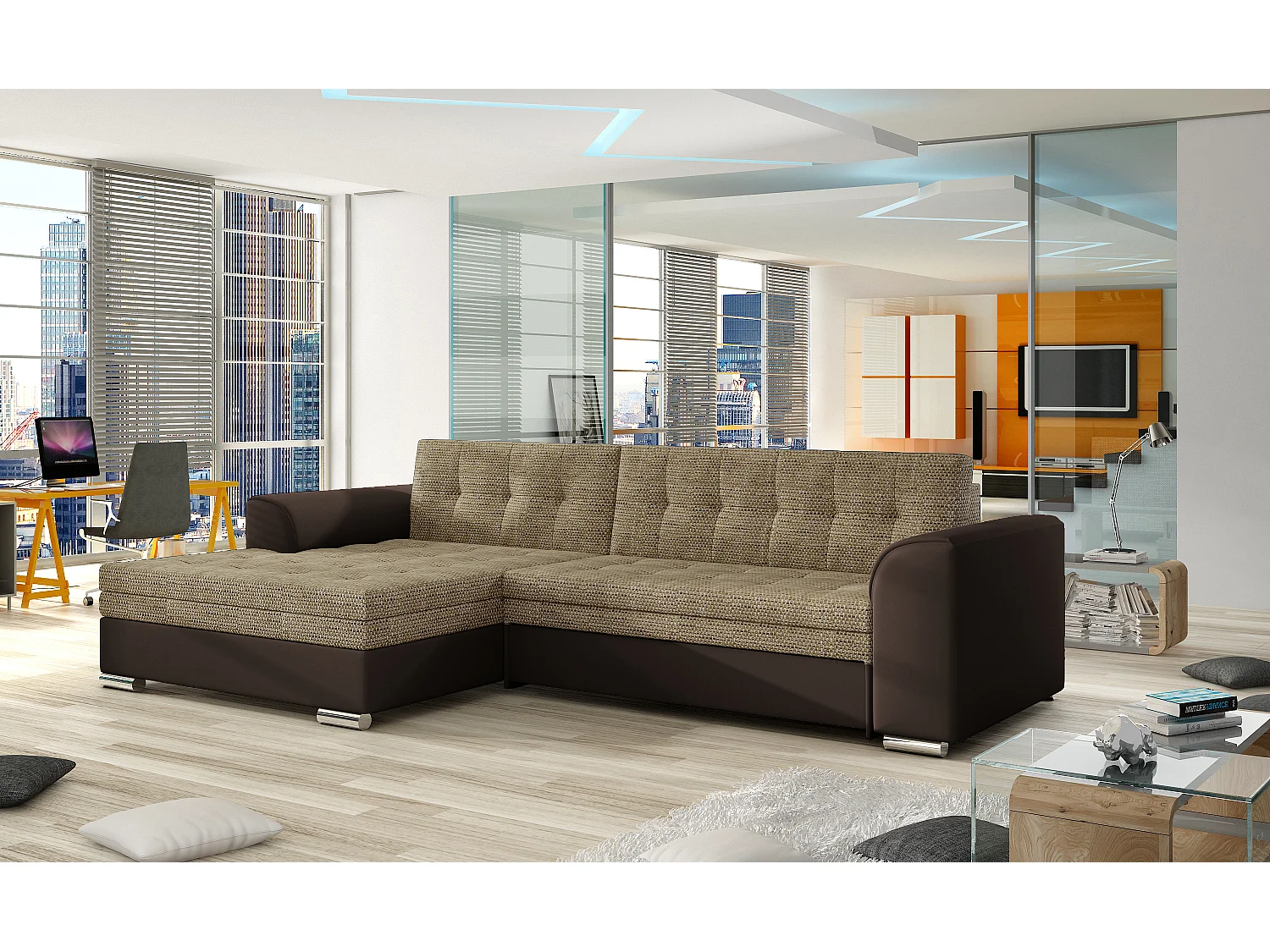 Divano d'angolo Merati R/rivestimento in tessut/Beige&Marrone