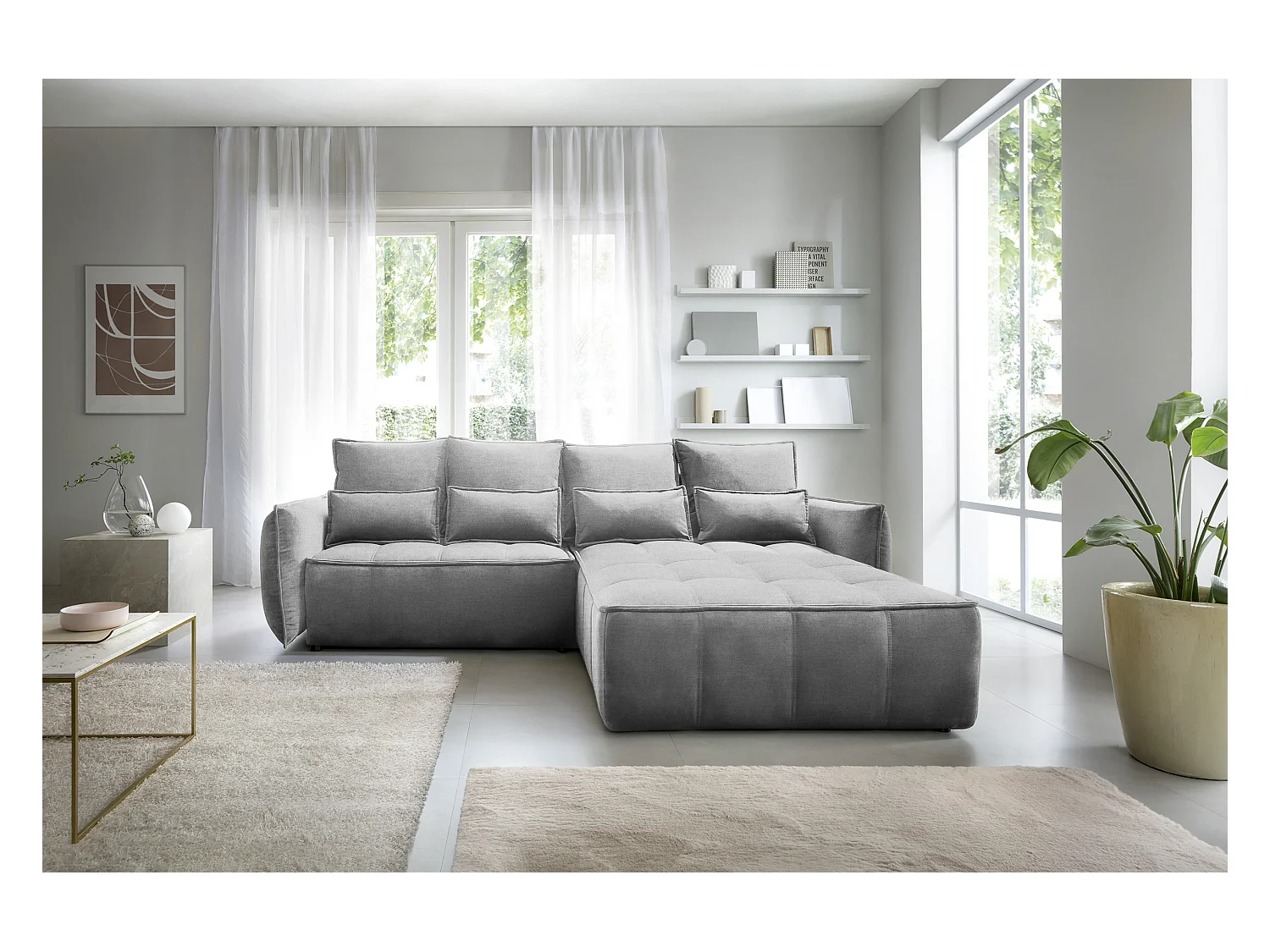 Ecksofa Lopez  R/Stoffbezug/Grau