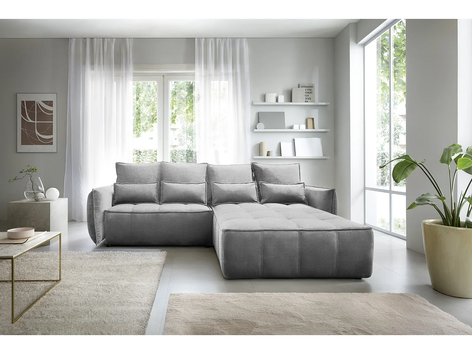 Divano d'angolo Lopez R/rivestimento in tessut/Grigio