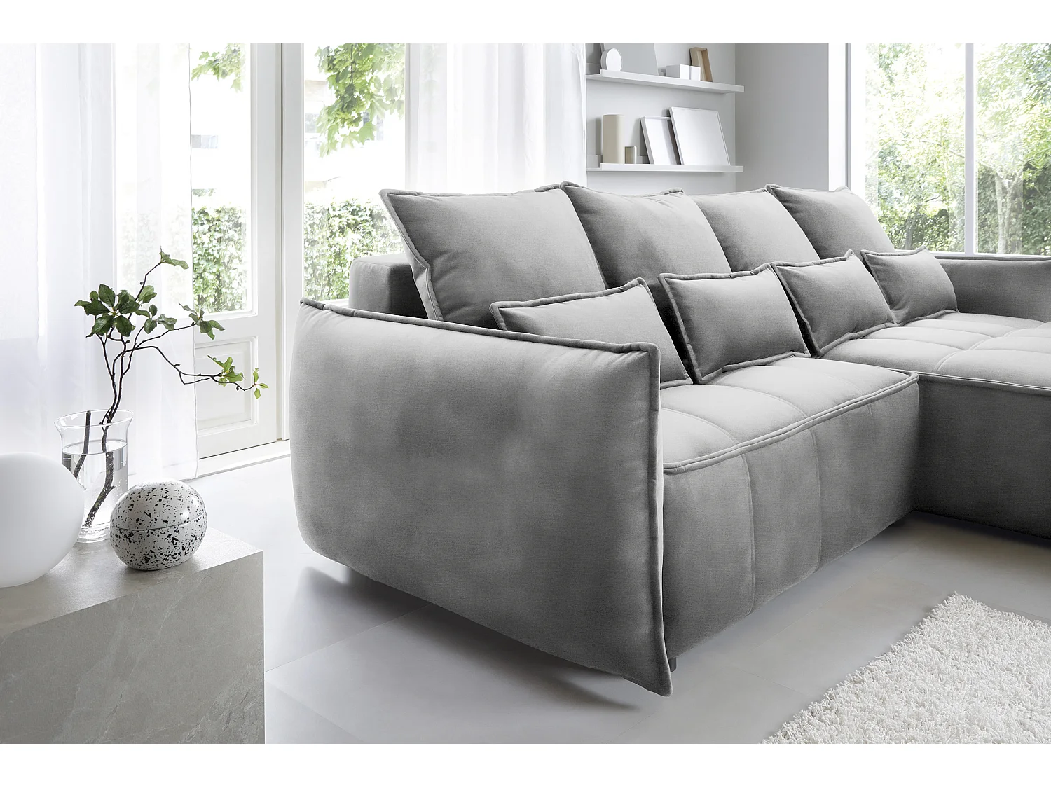 Divano d'angolo Lopez R/rivestimento in tessut/Grigio