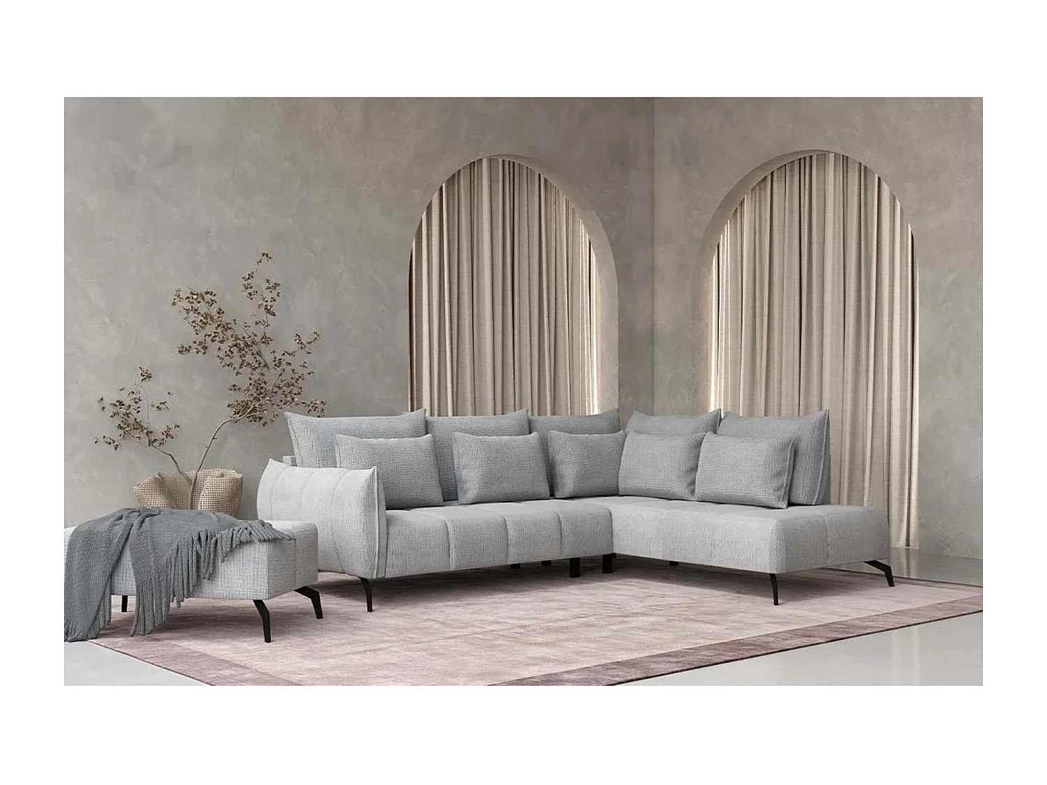 Canapé Corner Casablanca  R/revêtement tissu/Gris