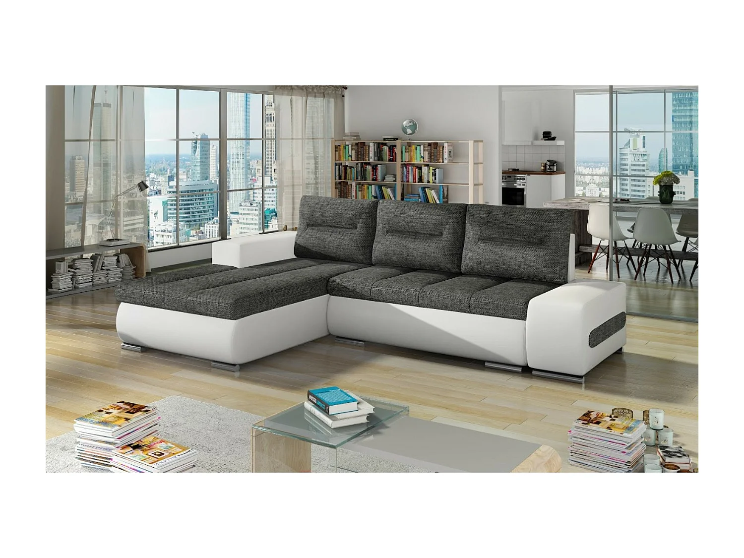 Ecksofa Legero L / An Lager/Stoffbezug/Grau&Weiss
