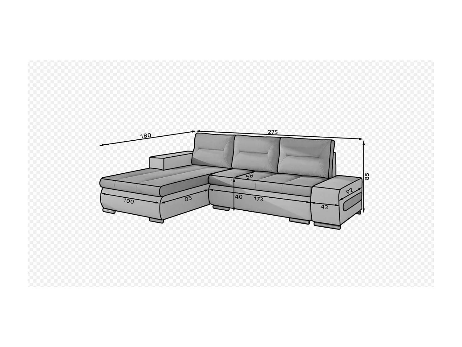Ecksofa Legero L / An Lager/Stoffbezug/Grau&Weiss