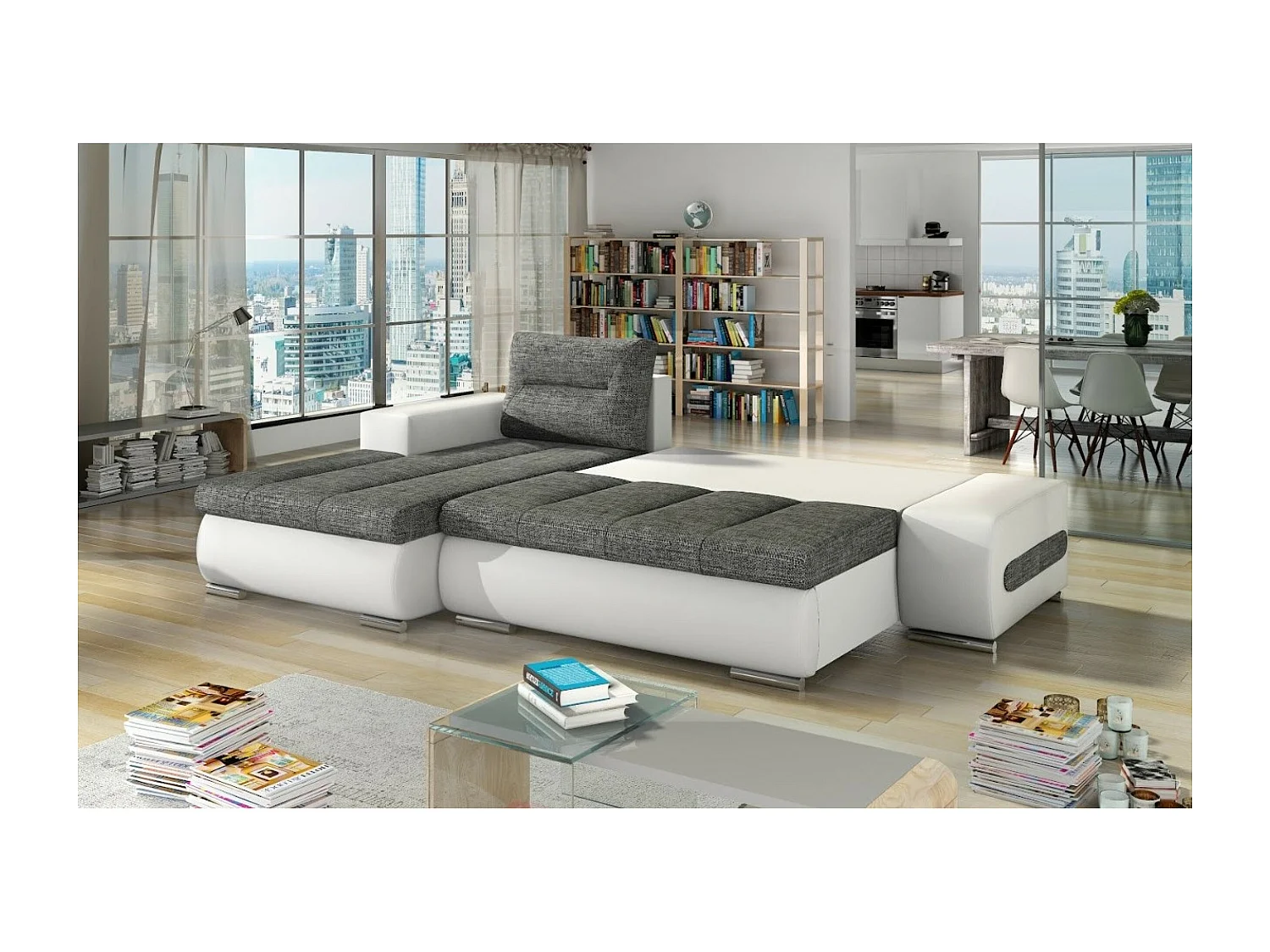 Ecksofa Legero L / An Lager/Stoffbezug/Grau&Weiss