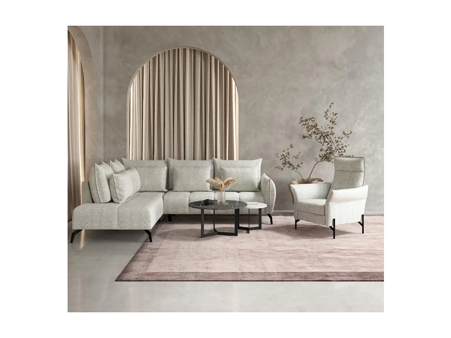 Canapé Corner Casablanca  L/revêtement tissu/Beige