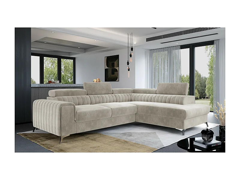 Divano angolare Genova R / rivestimento in tessuto / beige