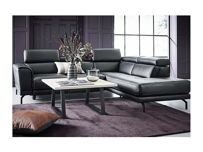Ecksofa San Remo Grande R (Leder)/Stoffbezug/Schwarz
