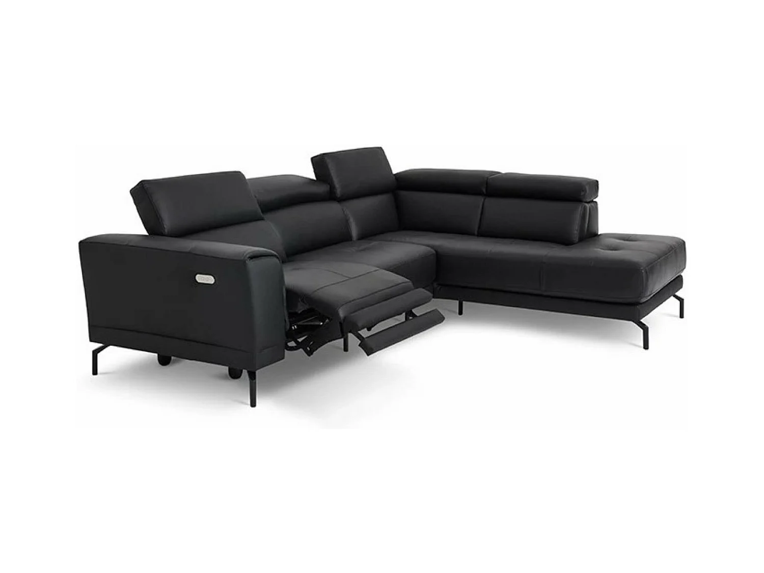 Divano d'angolo San Remo Grande R (Pelle)/rivestimento in tessut/Nero