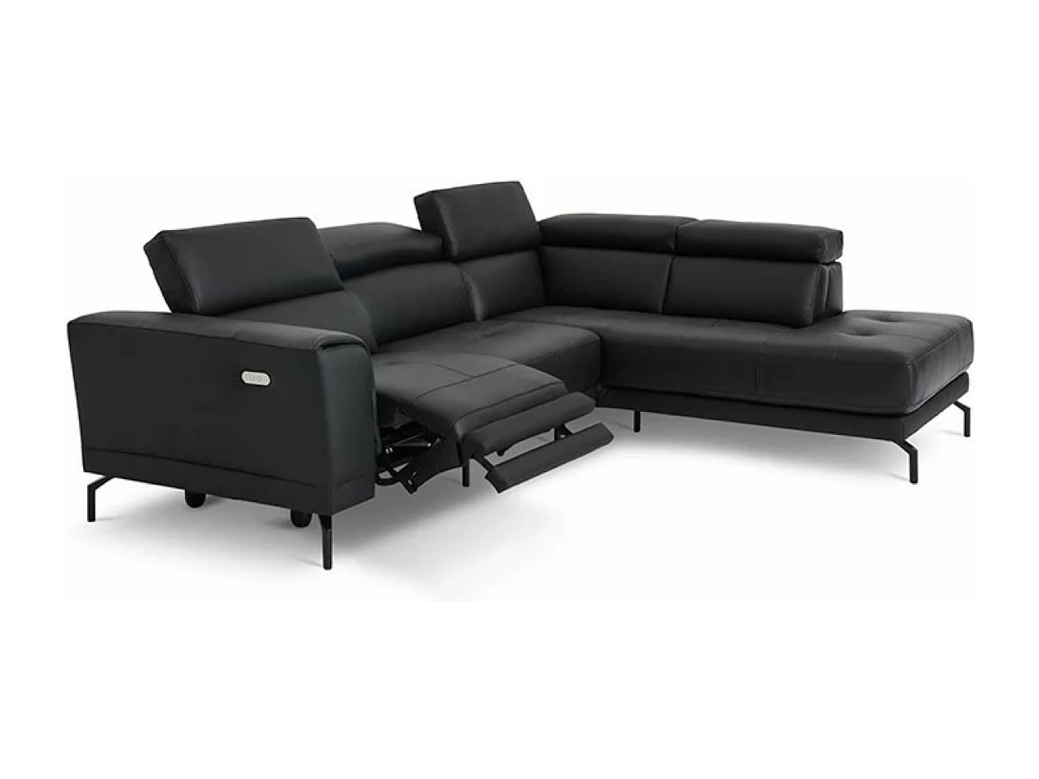 Divano d'angolo San Remo Grande R (Pelle)/rivestimento in tessut/Nero