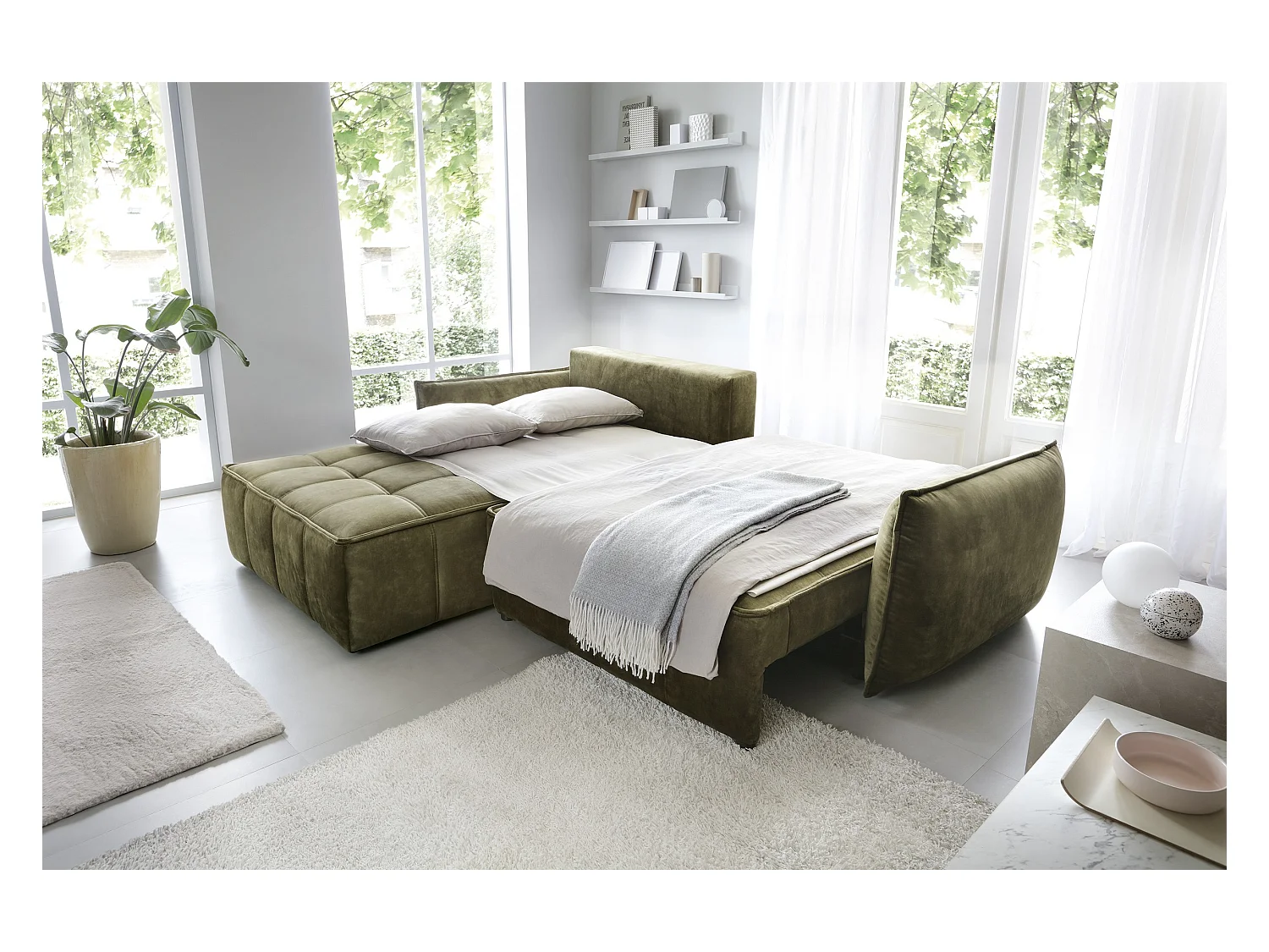 Divano d'angolo Lopez L/rivestimento in tessut/Verde