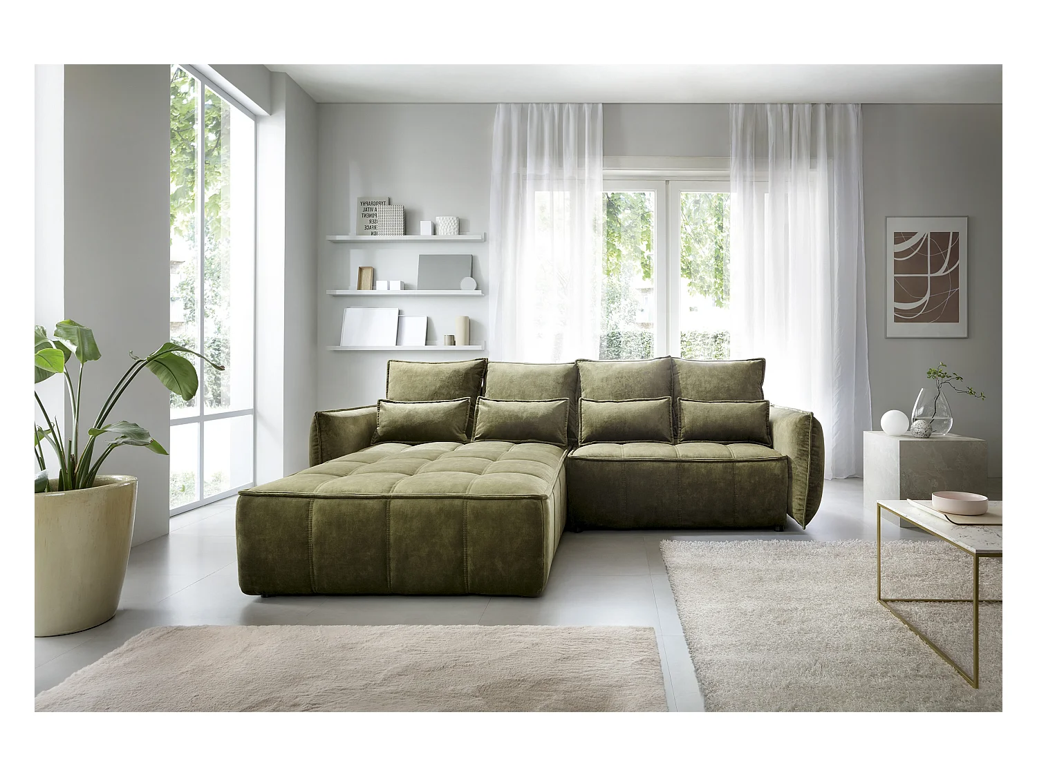 Divano d'angolo Lopez L/rivestimento in tessut/Verde