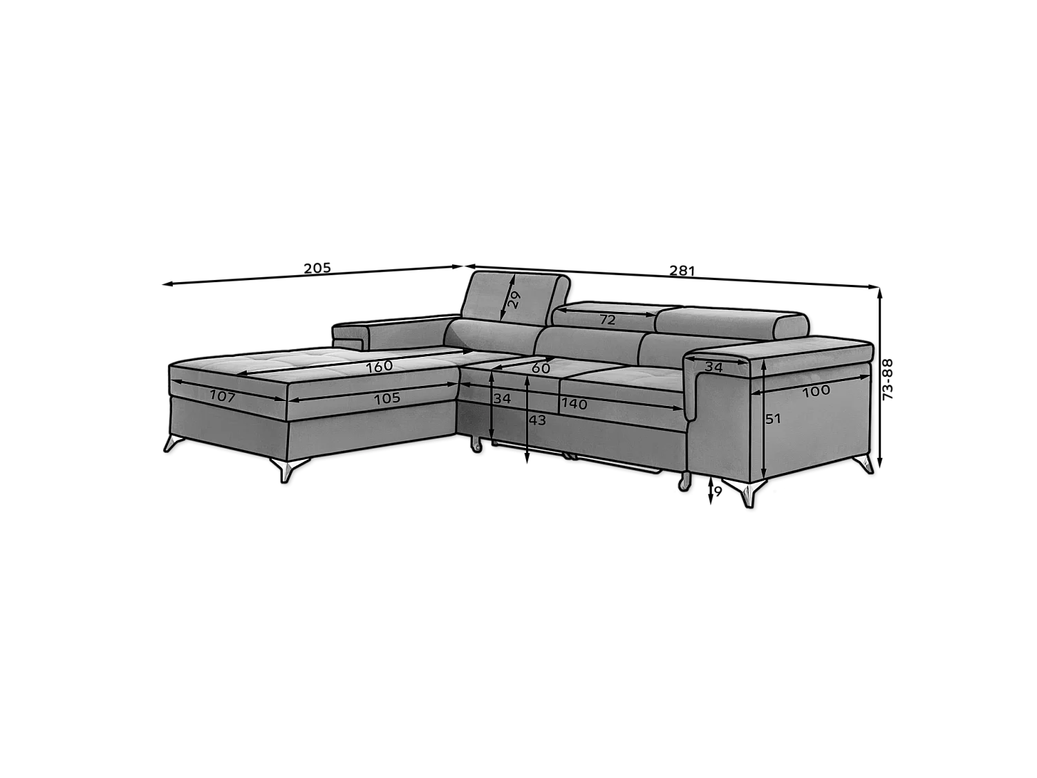 Ecksofa Lucca L /Stoffbezug/Braun