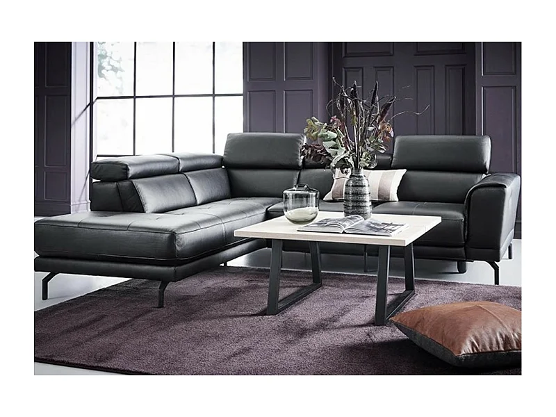 Ecksofa San Remo Grande L (Leder)/Stoffbezug/Schwarz
