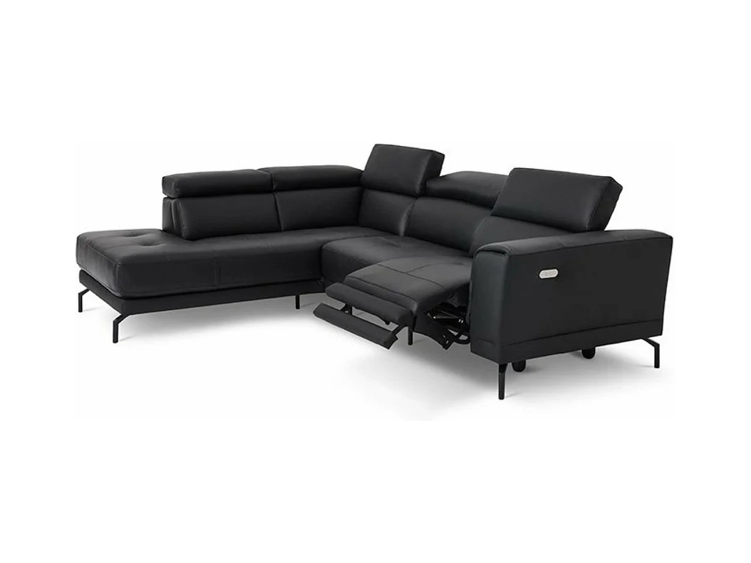 Divano d'angolo San Remo Grande L (Pelle)/rivestimento in tessut/Nero