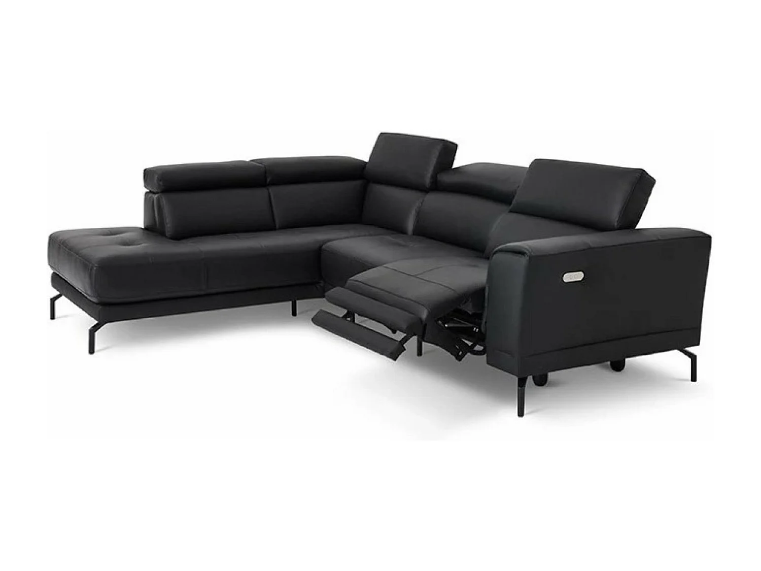 Divano d'angolo San Remo Grande L (Pelle)/rivestimento in tessut/Nero