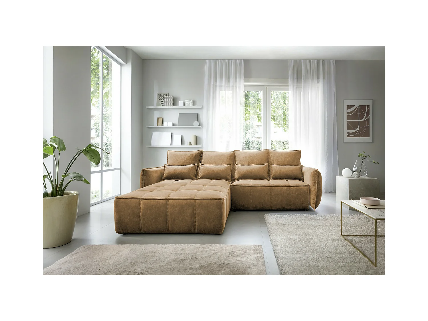 Divano d'angolo Lopez L/rivestimento in tessut/Arancia