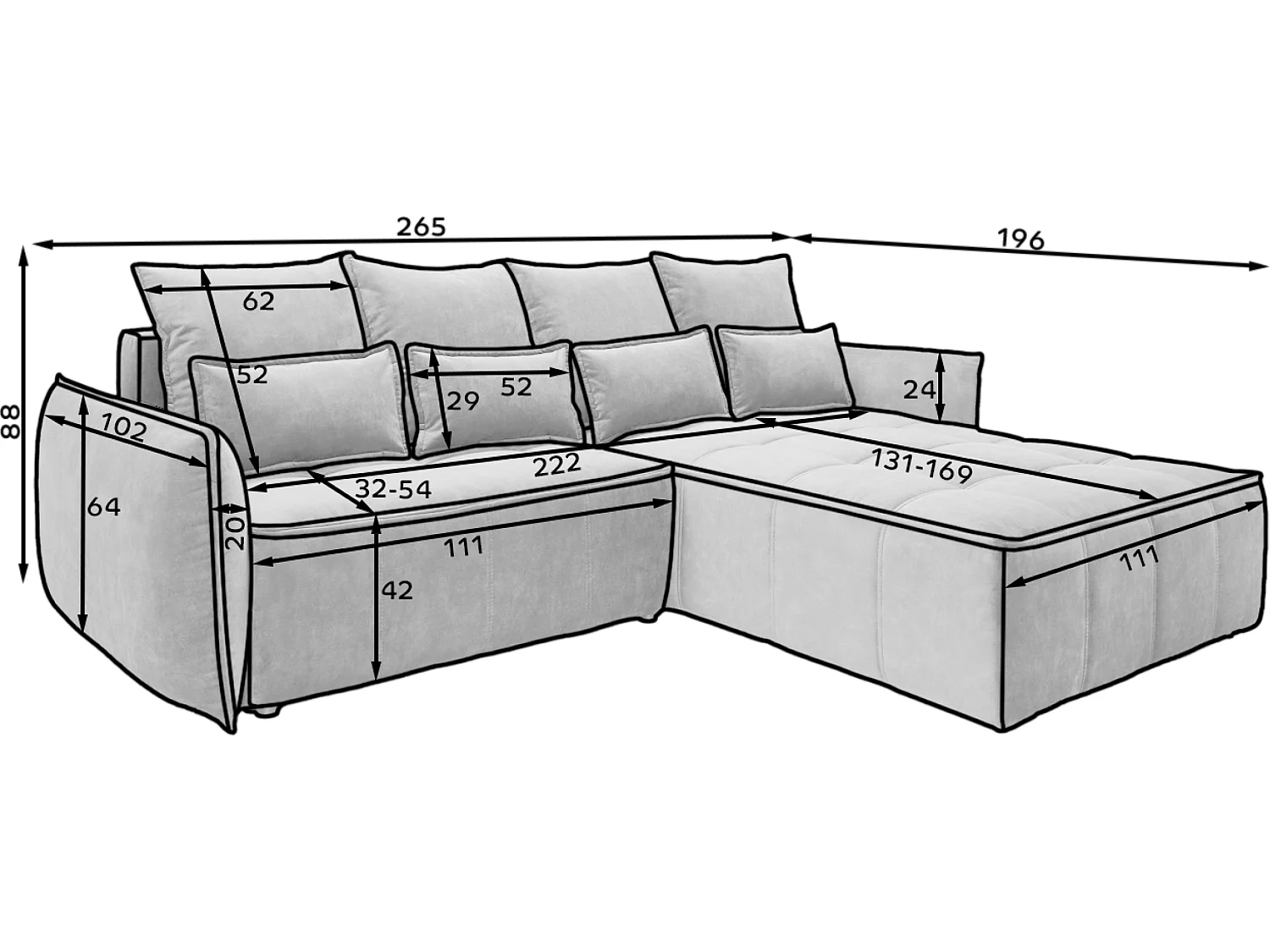 Ecksofa Lopez  L/Stoffbezug/Orange