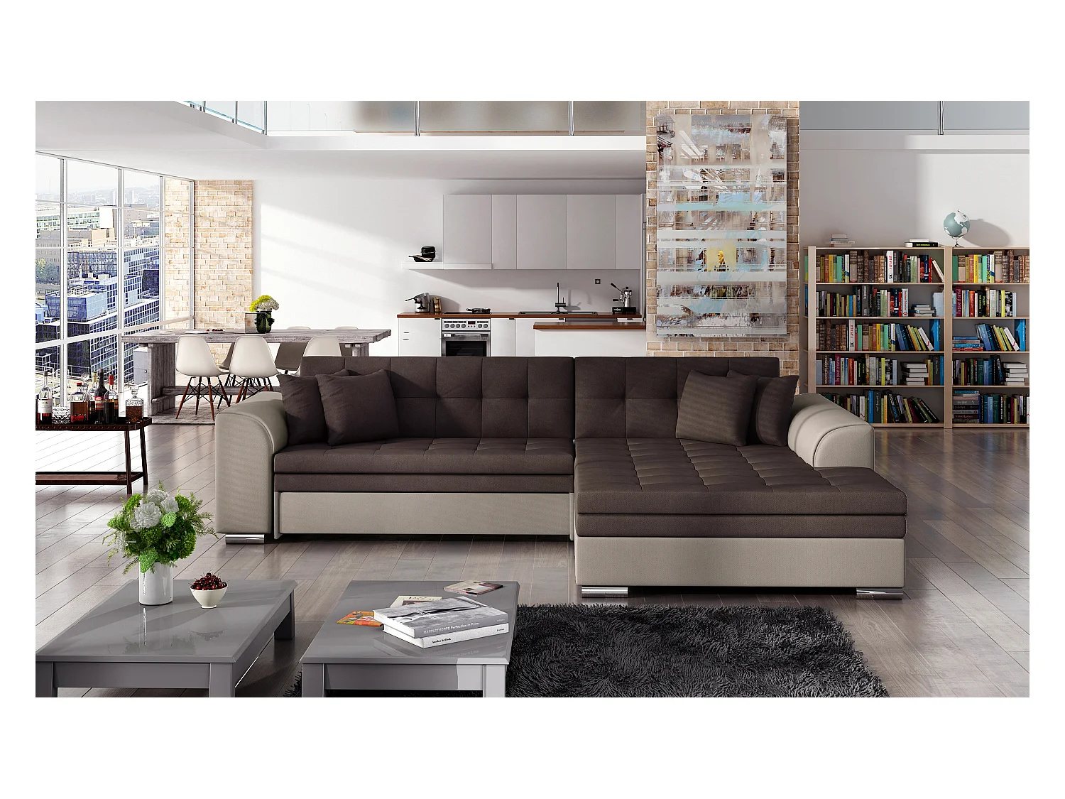 Ecksofa Oswald R / Ab Lager/Stoffbezug/Braun&Beige