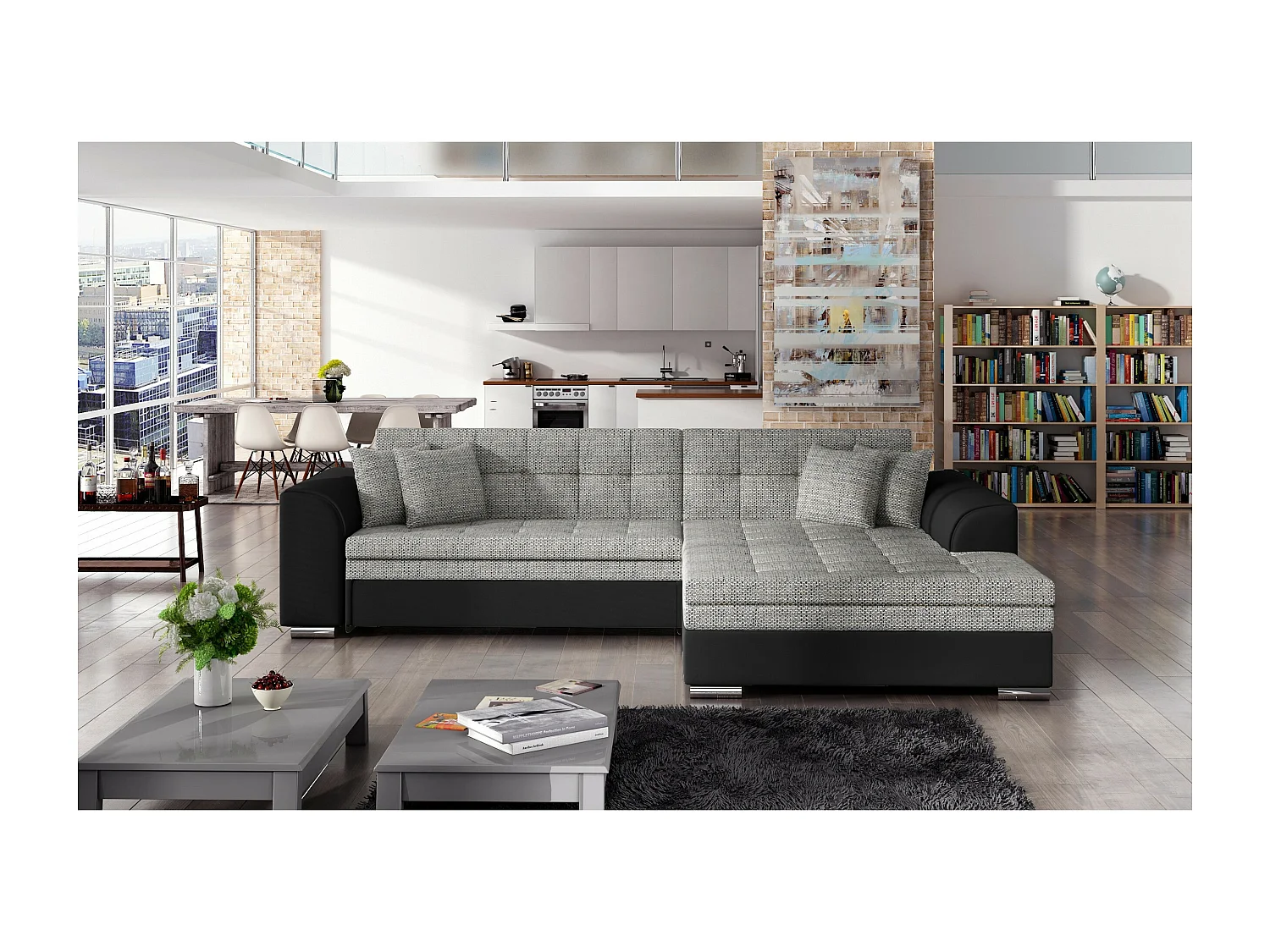 Divano d'angolo Oswald  R / In Magazzino/rivestimento in tessut/Marrone&Beie