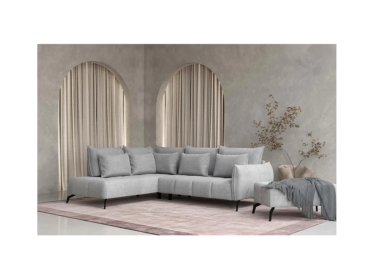 Canapé Corner Casablanca  L/revêtement tissu/Gris