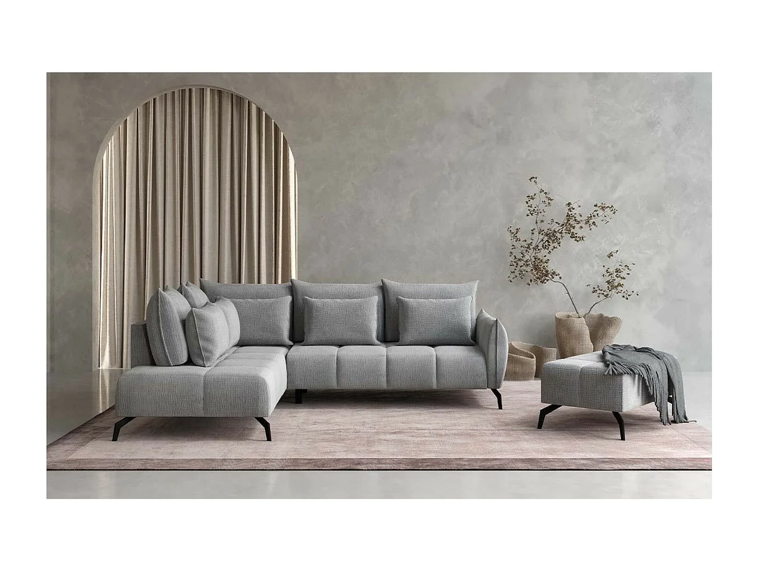 Canapé Corner Casablanca  L/revêtement tissu/Gris