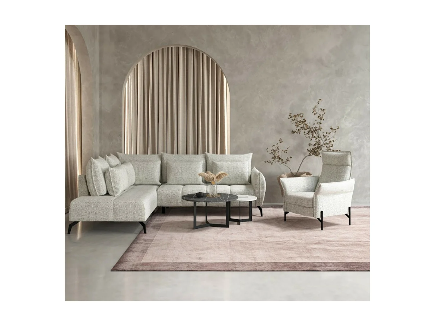 Canapé Corner Casablanca  L/revêtement tissu/Gris