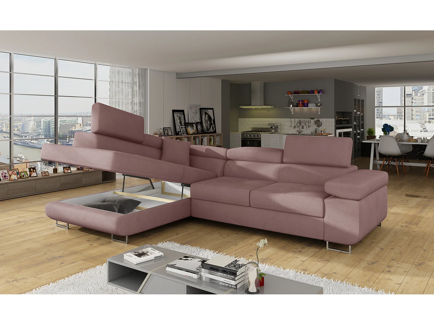 Ecksofa Rondon L / Ab Lager/Stoffbezug/Pink