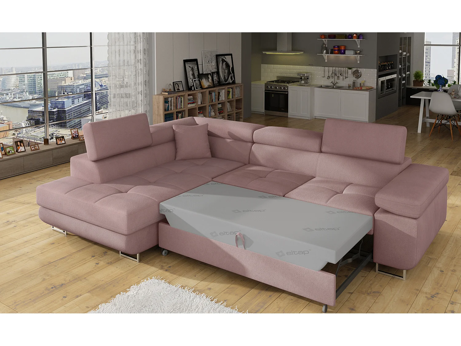 Ecksofa Rondon L / Ab Lager/Stoffbezug/Pink