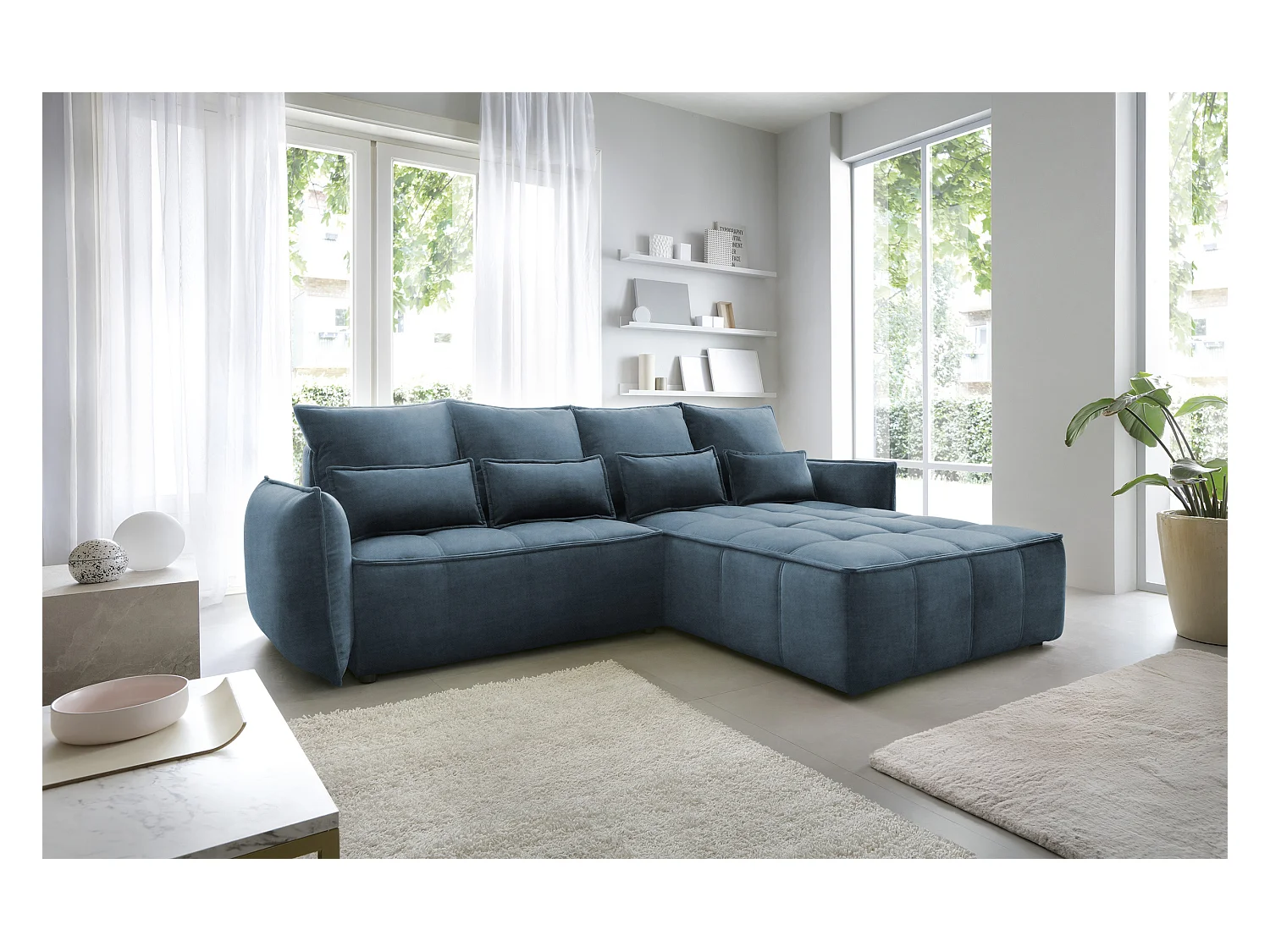 Canapé Corner Lopez R/revêtement tissu/Bleu