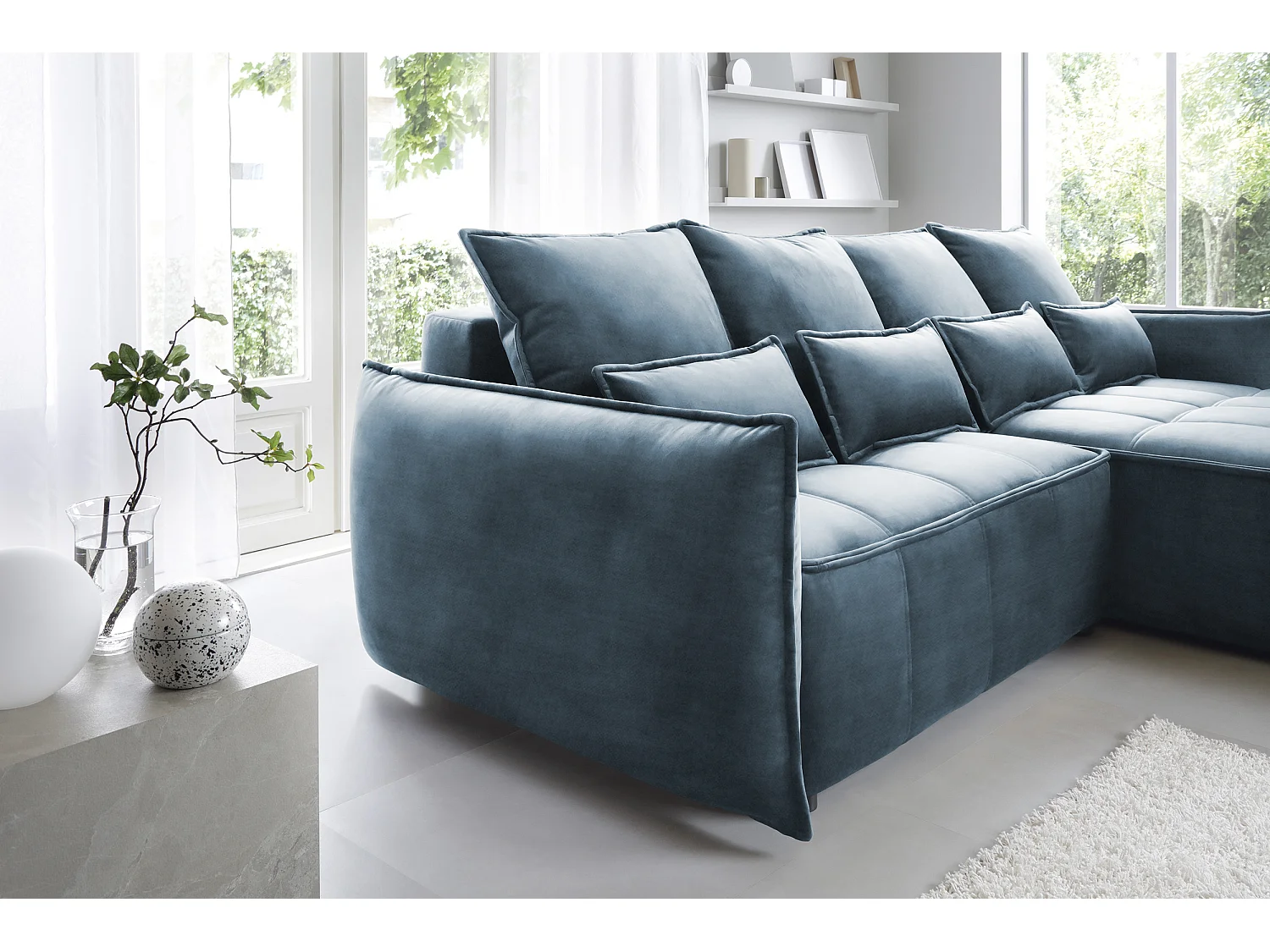 Canapé Corner Lopez R/revêtement tissu/Bleu