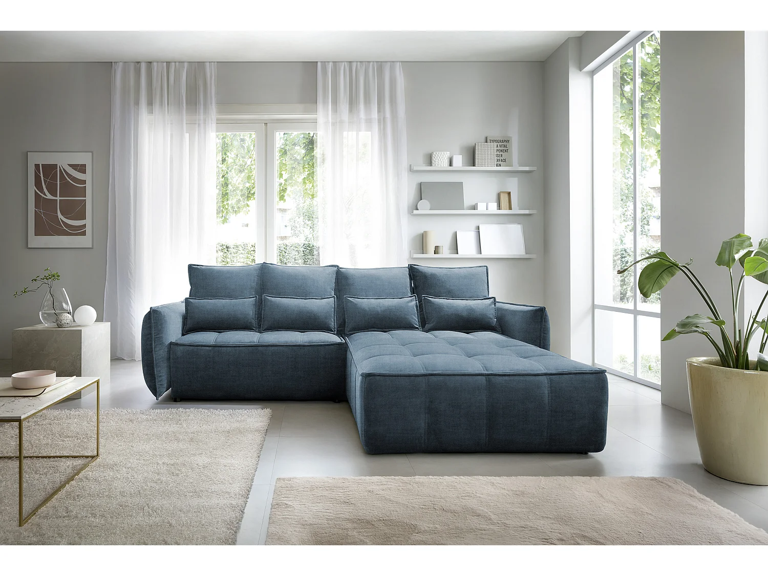 Canapé Corner Lopez R/revêtement tissu/Bleu