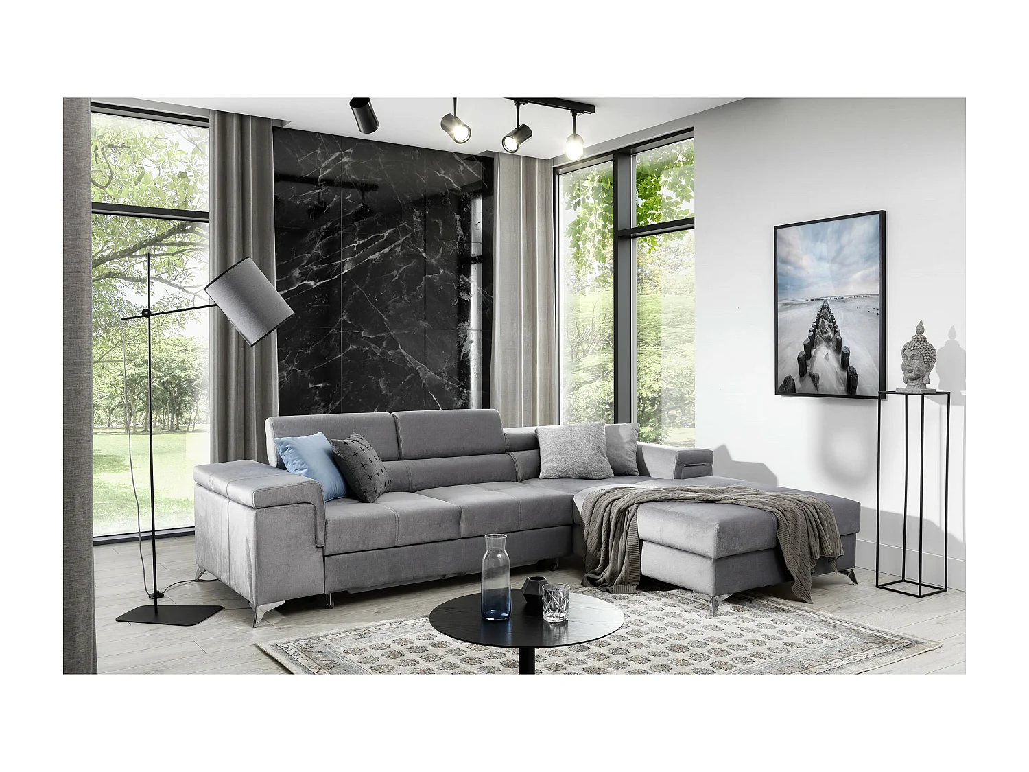 Canapé Corner Lucca R / En Stock/revêtement tissu/