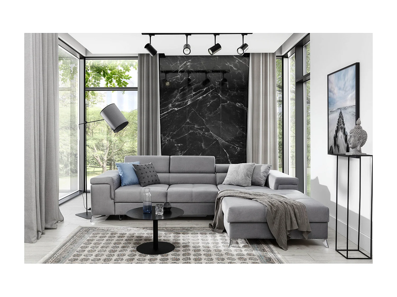 Canapé Corner Lucca R / En Stock/revêtement tissu/