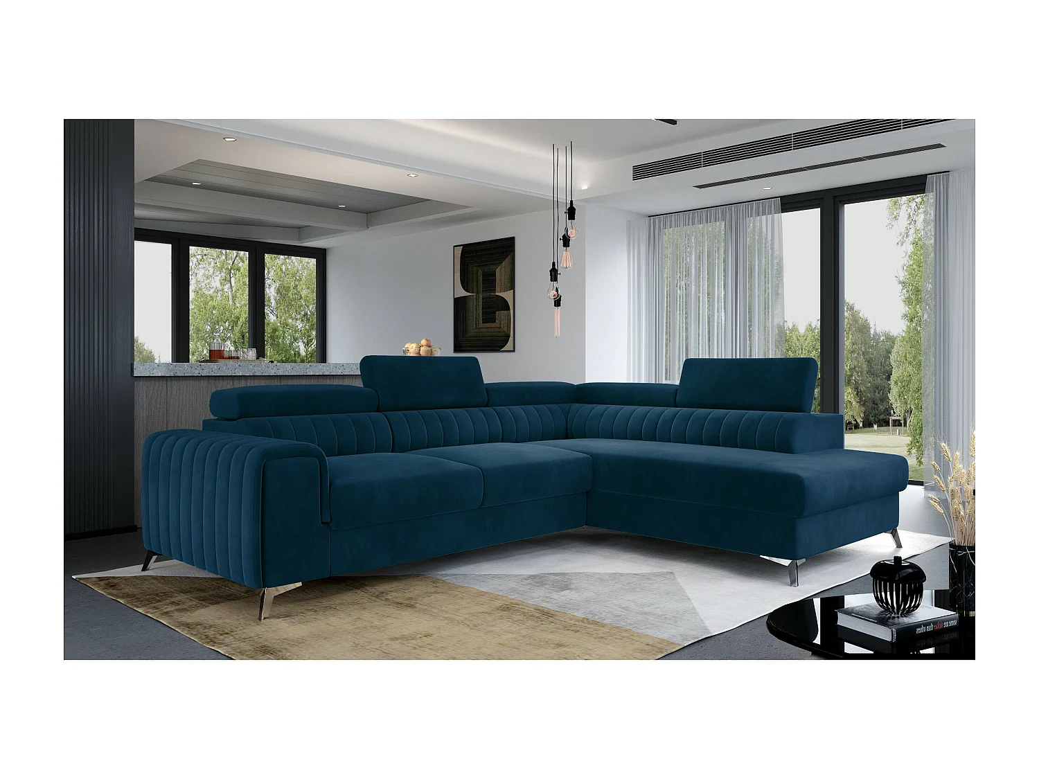 Ecksofa Genova R /Stoffbezug/Blau