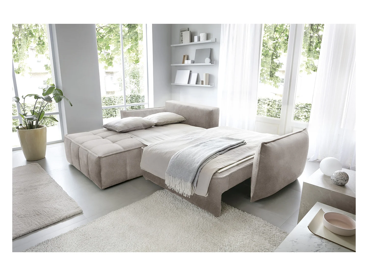 Divano d'angolo Lopez L/rivestimento in tessut/Beige