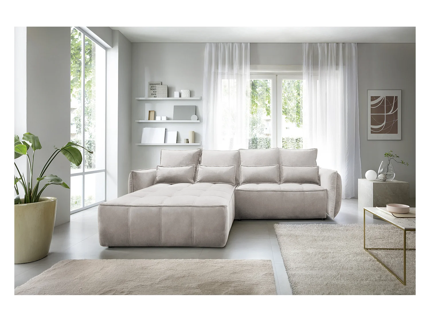 Divano d'angolo Lopez L/rivestimento in tessut/Beige