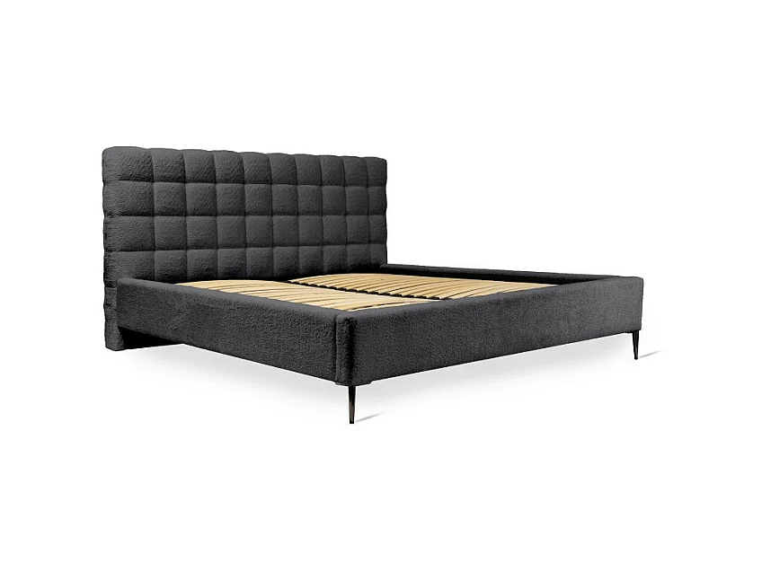 Cama MILLIO - Preta - 180x200 cm – Tecido chenille bouclé - Estrado incluído - Conforto de hotel 5 estrelas