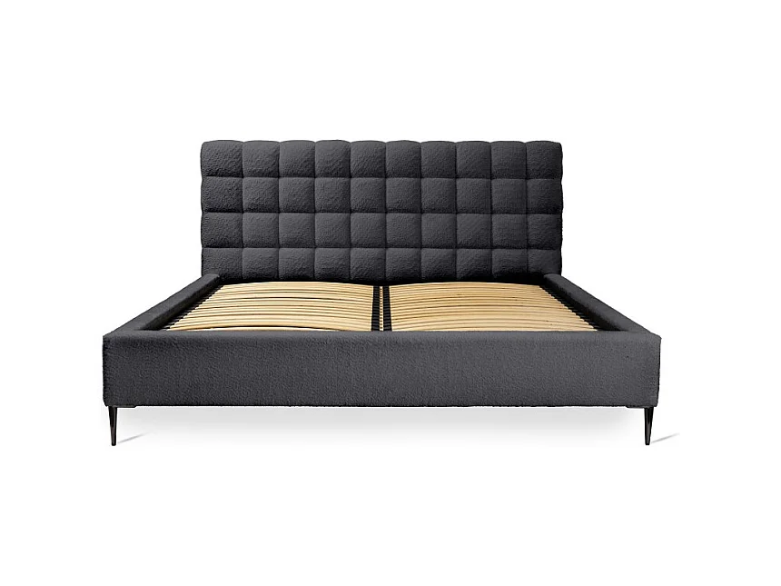 Cama MILLIO - Preta - 180x200 cm – Tecido chenille bouclé - Estrado incluído - Conforto de hotel 5 estrelas