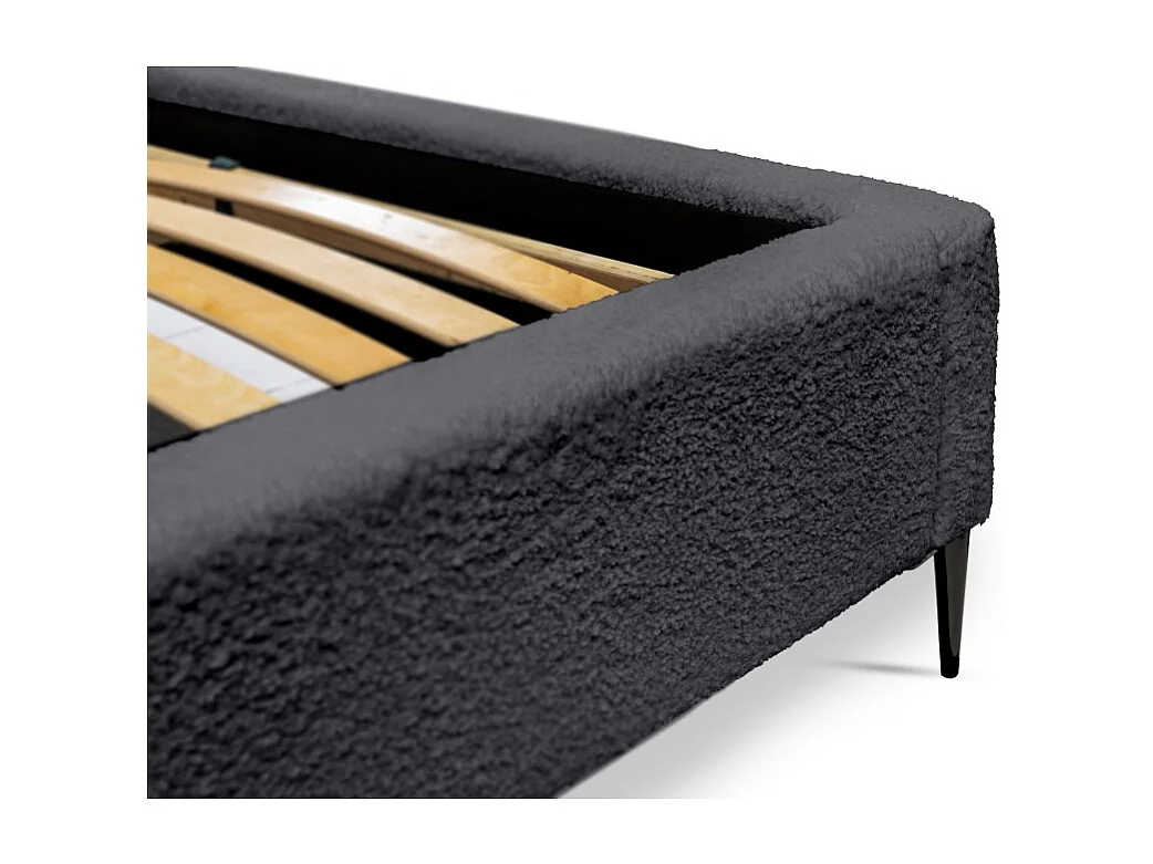 Cama MILLIO – Negra – 180x200 cm – Tela de chenilla rizada – Somier incluido – Confort de hotel 5 estrellas