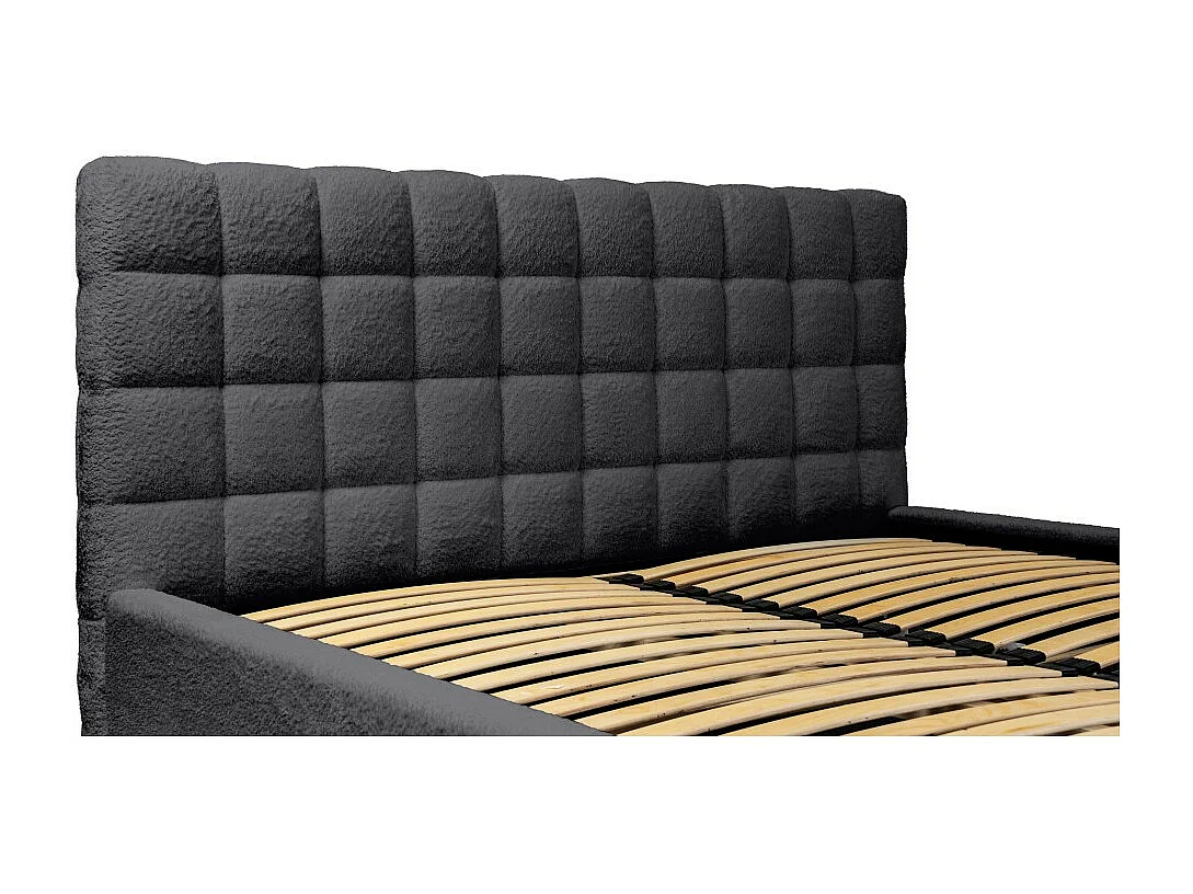 Cama MILLIO – Negra – 180x200 cm – Tela de chenilla rizada – Somier incluido – Confort de hotel 5 estrellas