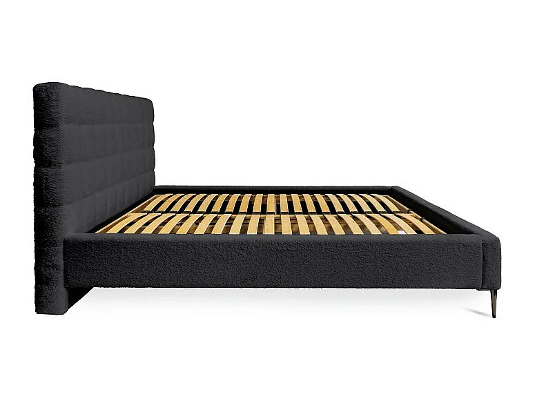 Cama MILLIO – Negra – 180x200 cm – Tela de chenilla rizada – Somier incluido – Confort de hotel 5 estrellas
