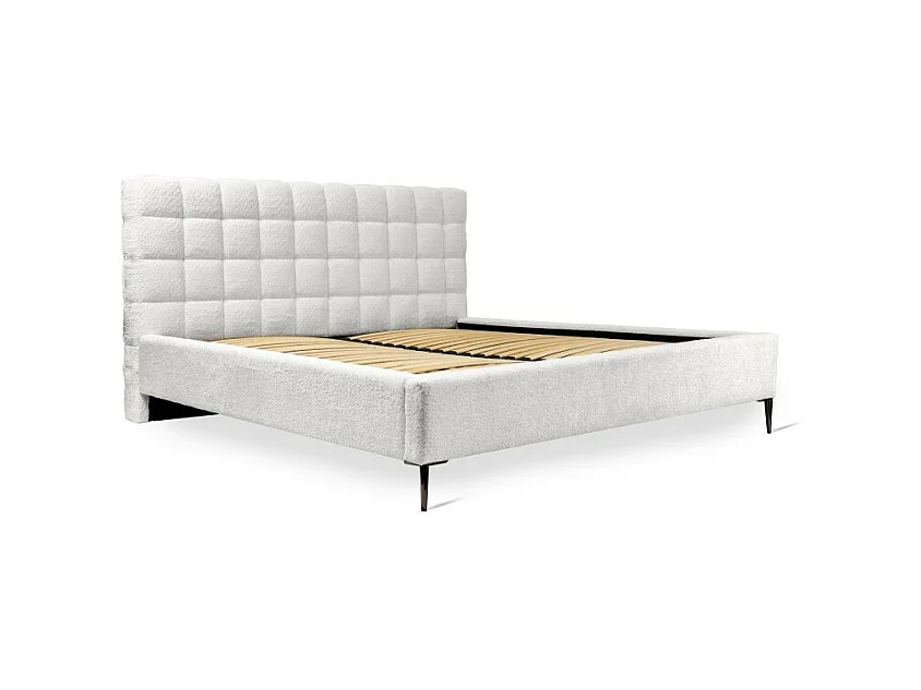 Lit MILLIO – Ivoire – 180x200 cm – Tissu chenille bouclé – Sommier inclus – Confort hôtel 5 étoiles