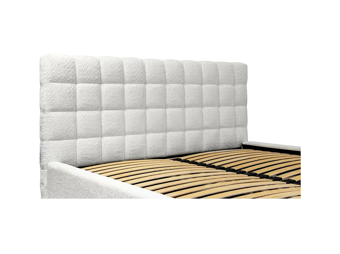 Lit MILLIO – Ivoire – 180x200 cm – Tissu chenille bouclé – Sommier inclus – Confort hôtel 5 étoiles
