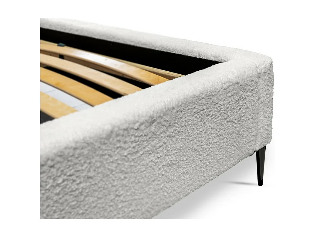 Lit MILLIO – Ivoire – 180x200 cm – Tissu chenille bouclé – Sommier inclus – Confort hôtel 5 étoiles